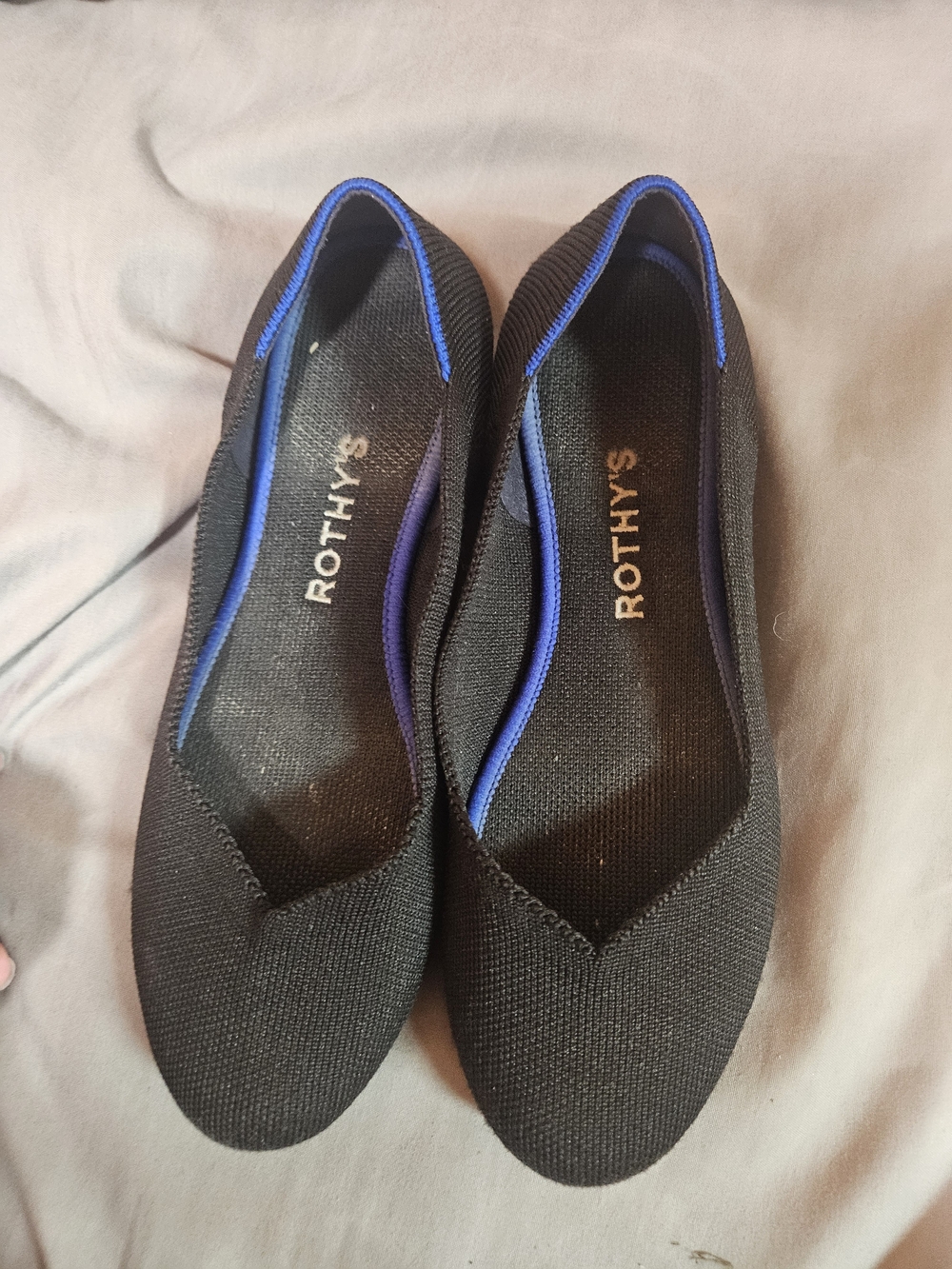 Rothy's Black Knit Flats with Blue Trim